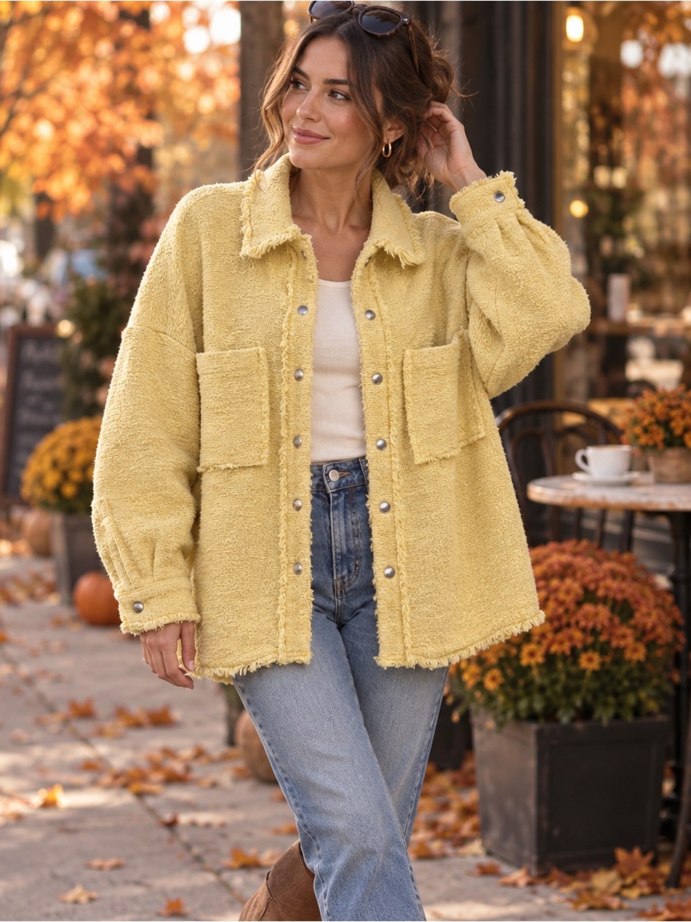 Zara XL Butter Yellow Textured Oversized Shacket Frayed Raw Hem Layer